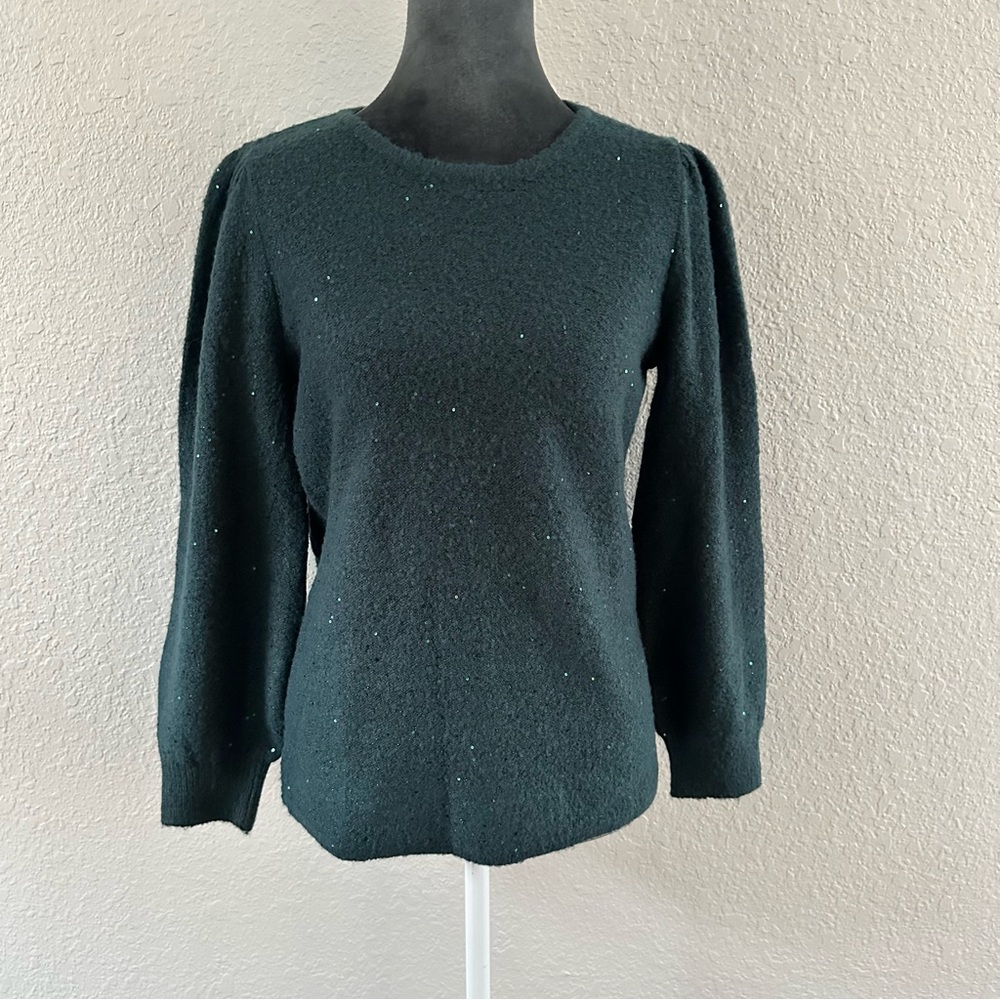 Chico's Green Crewneck Sweater with Metallic Detail | Size 4 | Holiday Style